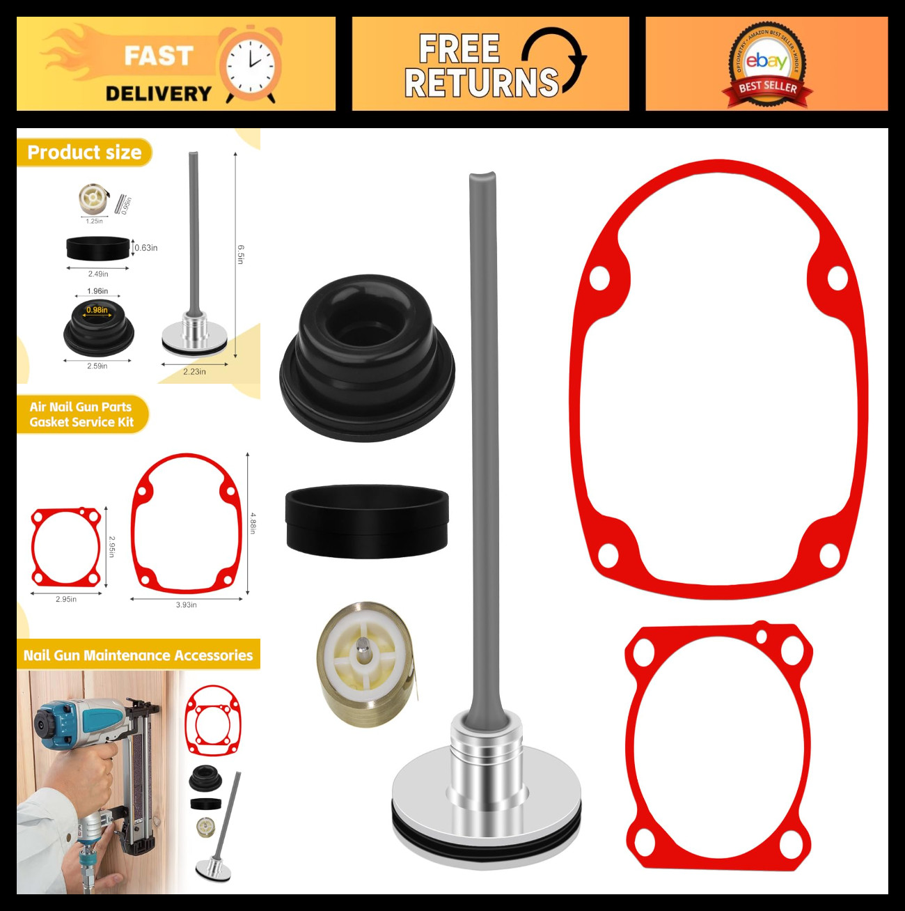 Pneumatic Air Nail Gun Parts – Driver, Bumper, Ribbon Spring, O-Ring Gasket