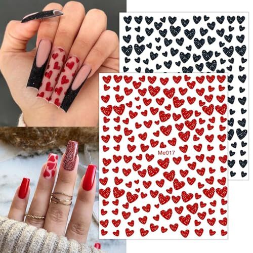 10 Sheets Heart Nail Stickers Decals Shiny Love Nail Decals Colorful heart-3