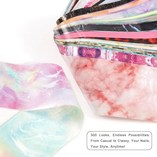 300 Sheets Nail Transfer Foil Art Kit, Marble Gradient Leopard Nail Art KIT1