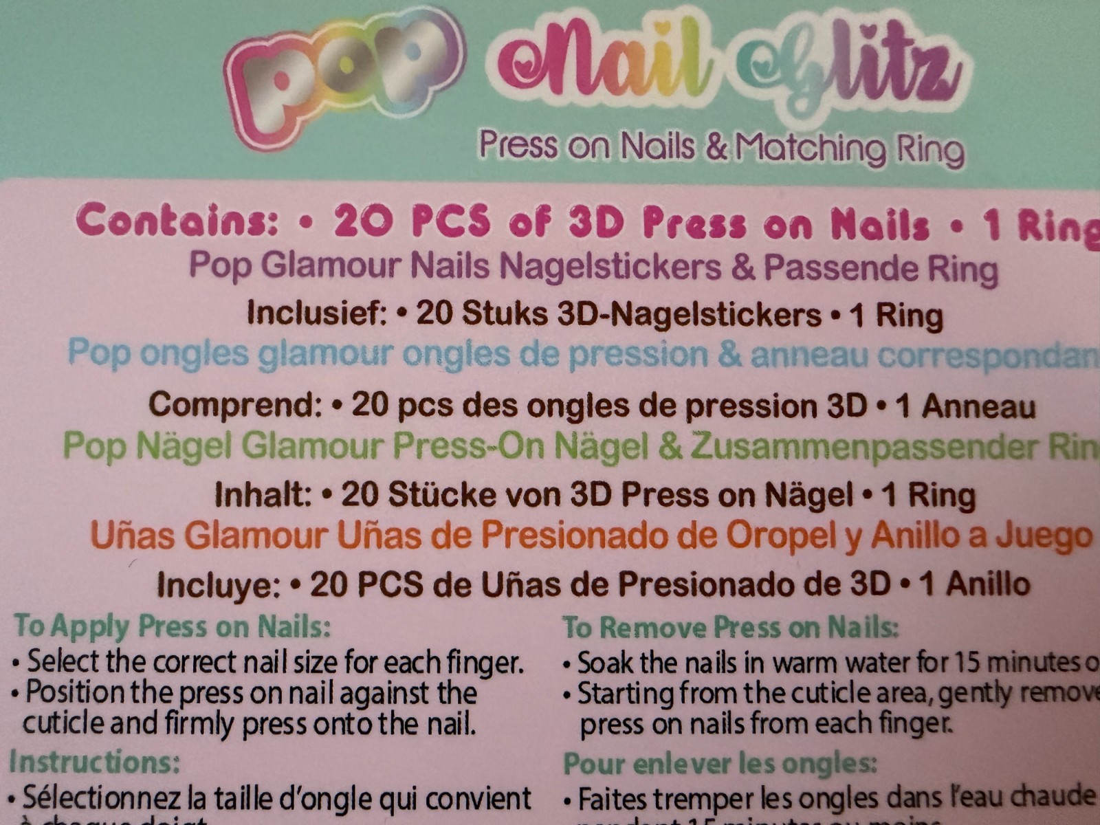Kids Press-On Nails – 3D Bunny Themed – Two sets of 20 nails w/matching rings