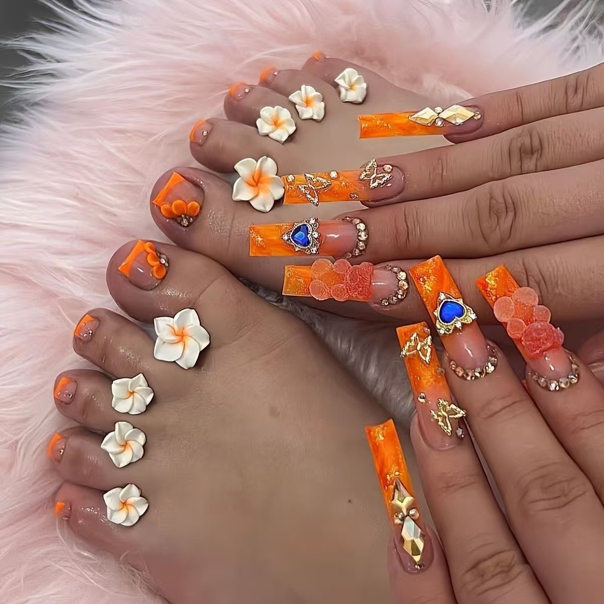 Summer Floral Crystal Glitter Nail Tips Ins Style Wholesale From Factory