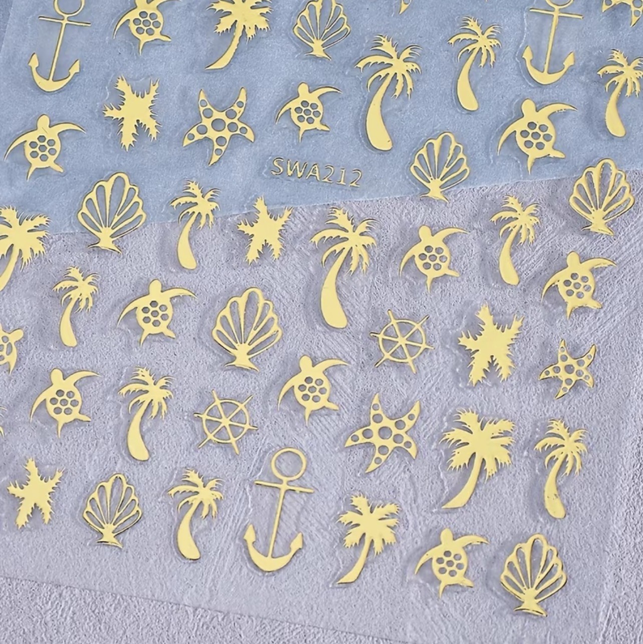 Summer Beach Nail Art Stickers Gold Silver Palm Tree Shell Turtle Anchor SWA212