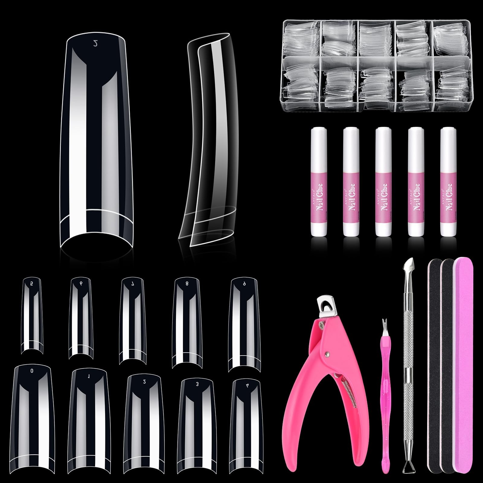 MORGLES Clear Acrylic Nail Tips, 500 511 Piece Set, 500PCS French Tips