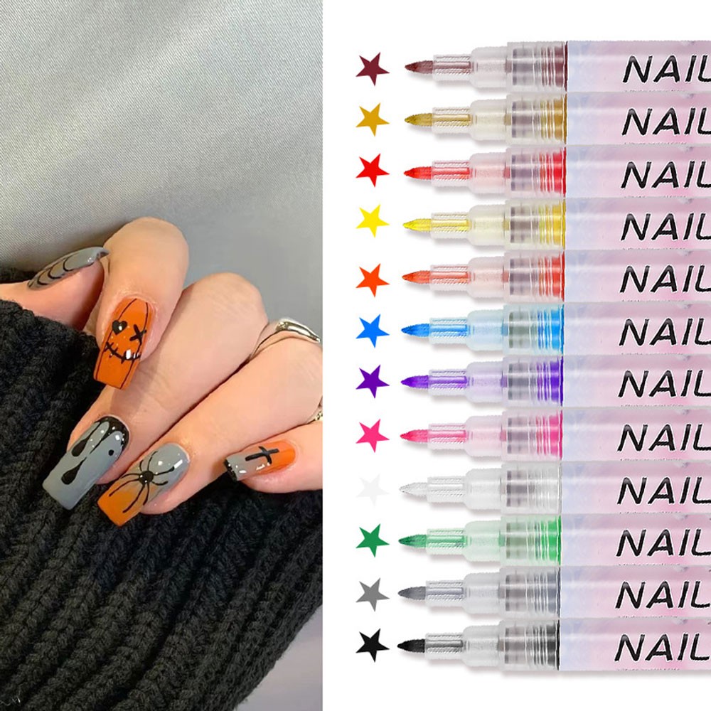 Colourful Waterproof Nail Art Graffiti Pen DIY 3D Nail Art Drawing-Pen 12Pcs/Set