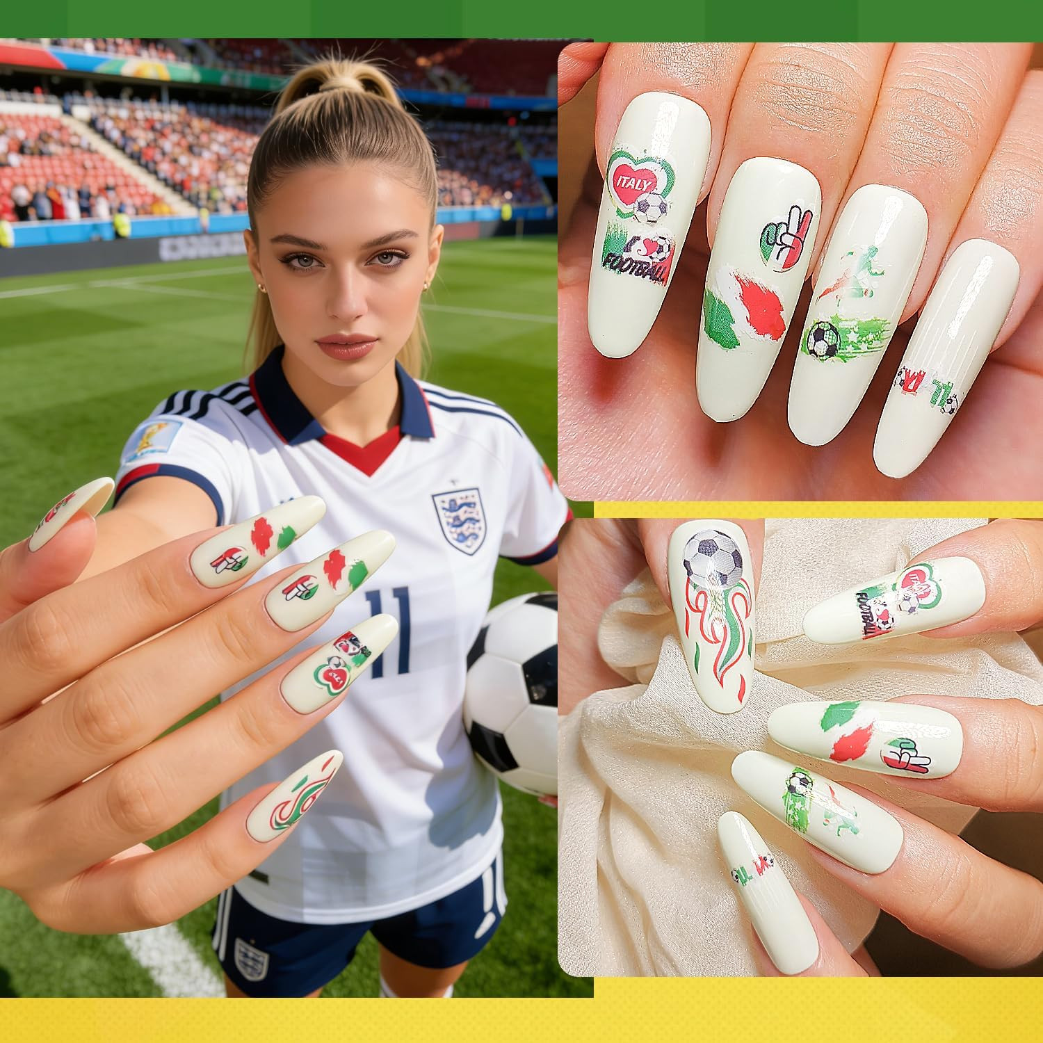 World Cup Soccer Nail Art Stickers,12 Sheets Football Themed Nail Decals | Socce
