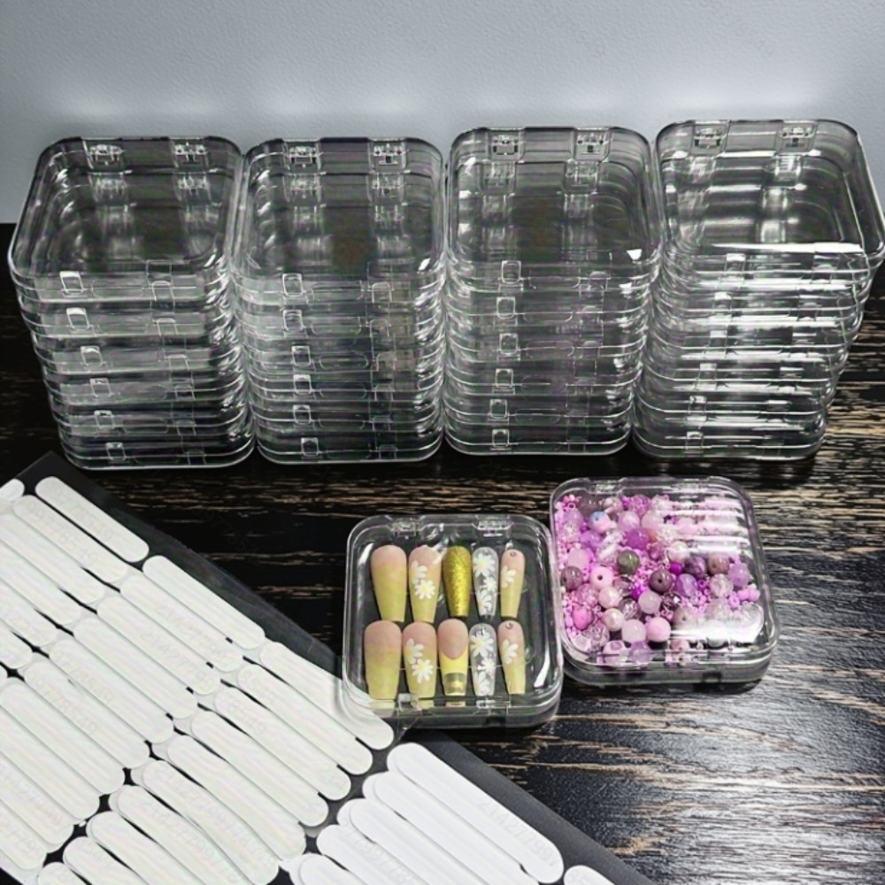24PCS Nail Art Press On Tips Storage Empty Box Case，60pcs Double-sided tape