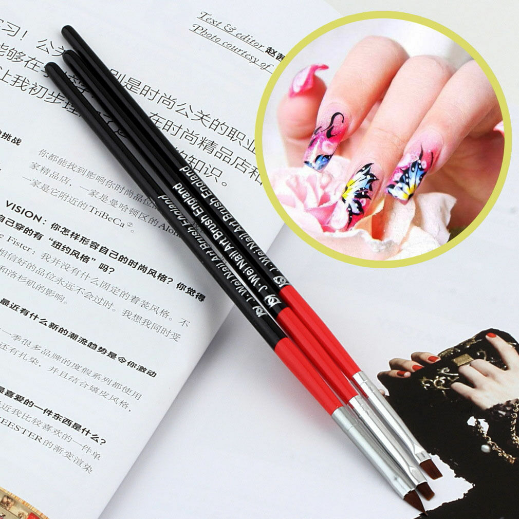 3Pcs Nail Art Dotting Drawing Painting Pen UV Gel Liner Polish Brush Accessories