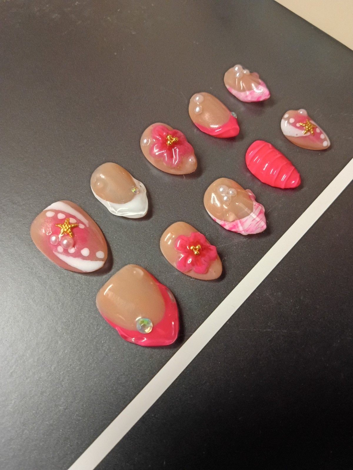 handmade gel press on nails short almond floral small