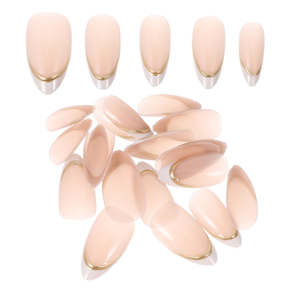 1 Set Artificial Press on Nails Almond Shape Pink ABS French Tip DIY Home Use