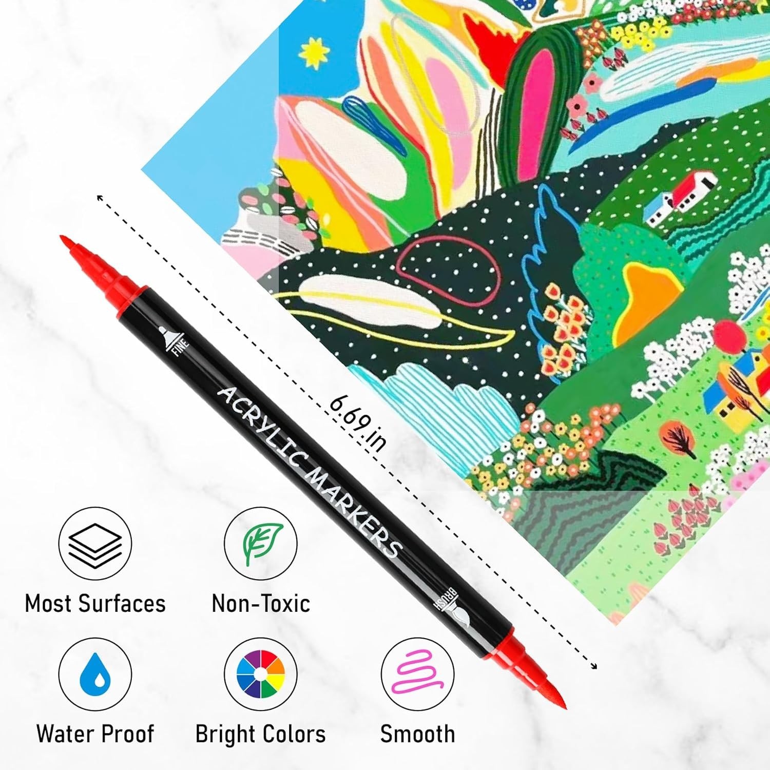 30 Colors Acrylic Paint Markers, Dual Tip Fine and Brush Tips for Detailed Art