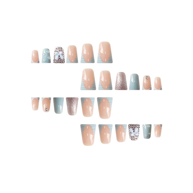Duck Shape False Nails Sweet Bow Rhinestone Press on Nails