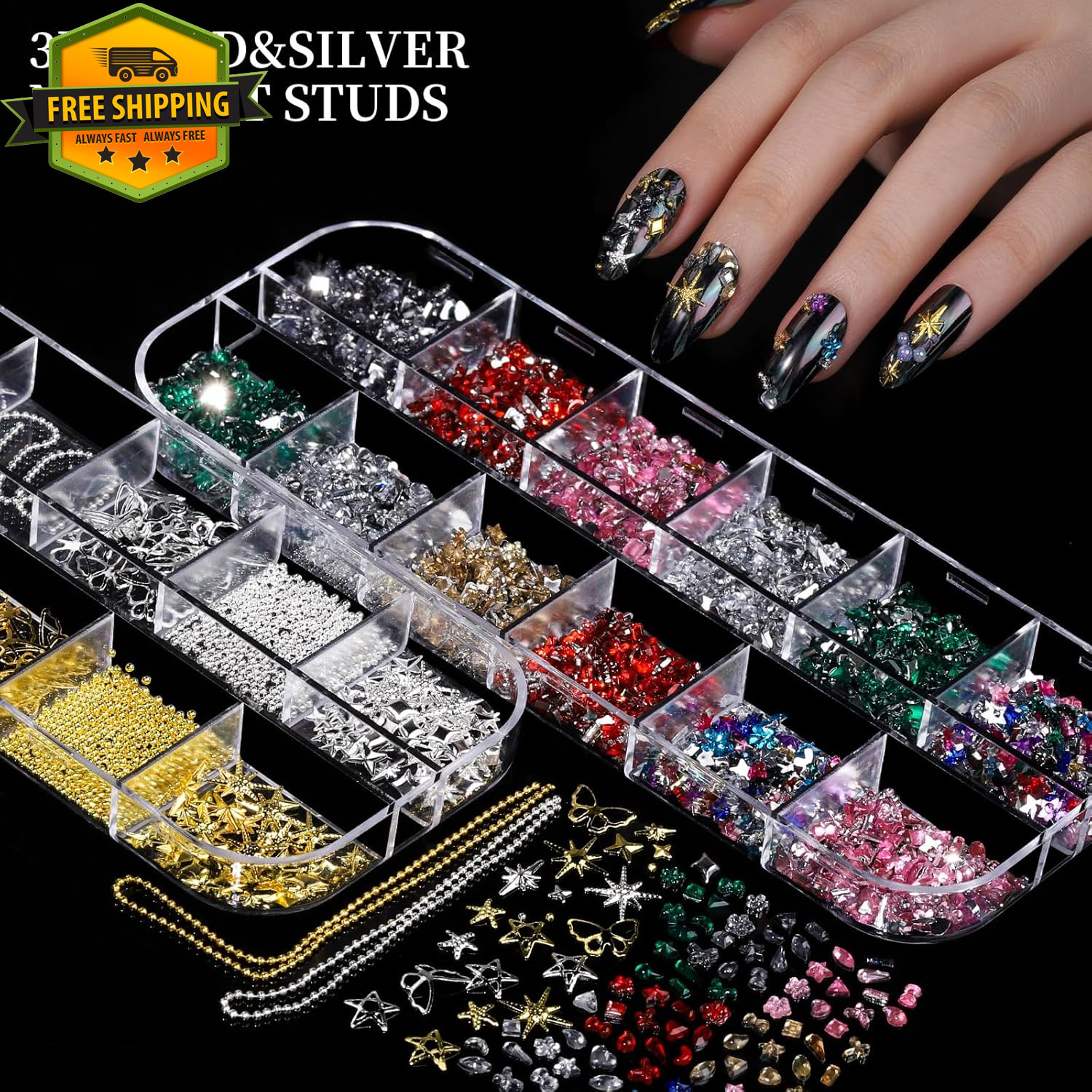 Nail Rhinestones Charms Kit 8 Box Colorful Flatback Gems For Nail Art DIY Crafts