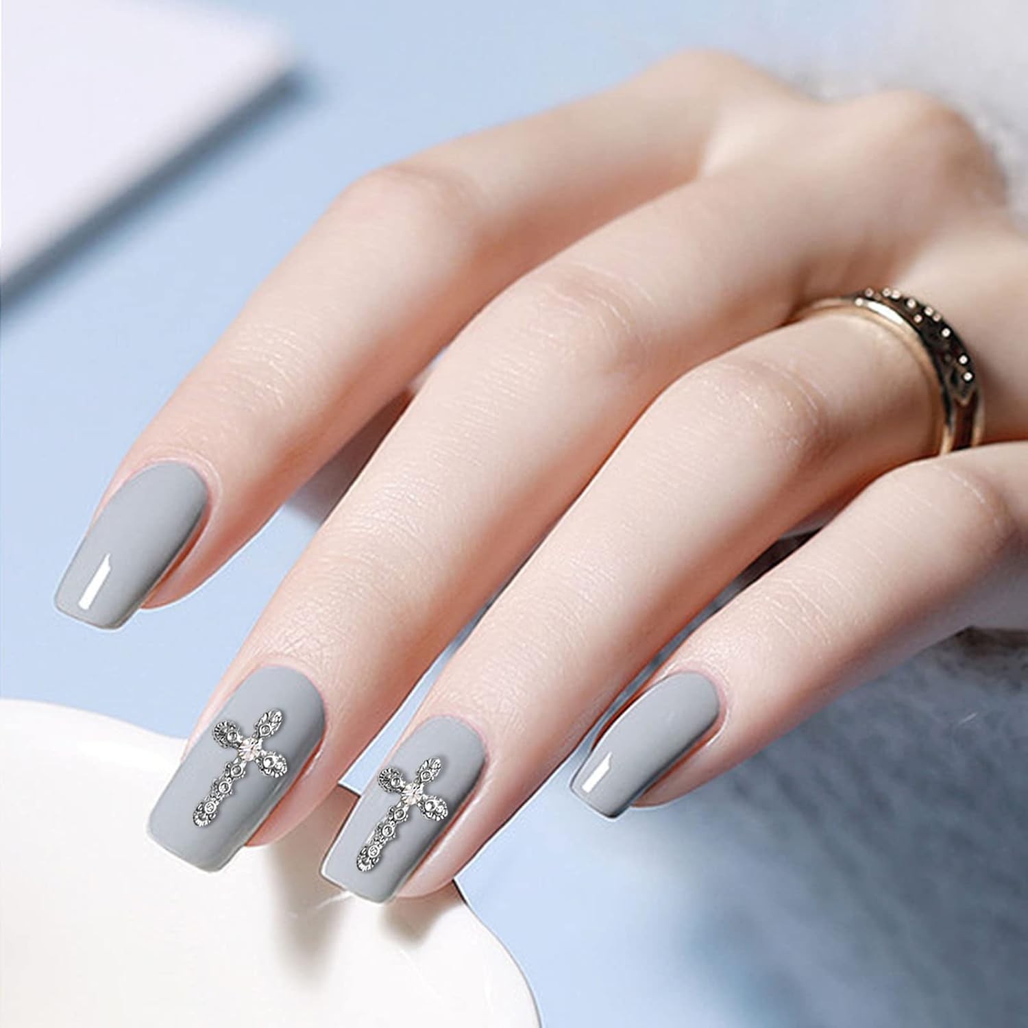 3D Cross Nail Charms, 30pcs Cross Nail Decorations for Nail Art Pearl Gems