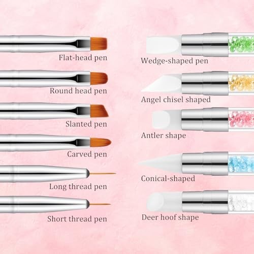11PCS Nail Art Brushes & Nail Dotting Tools,Double Ended Tipped Silicone Pink