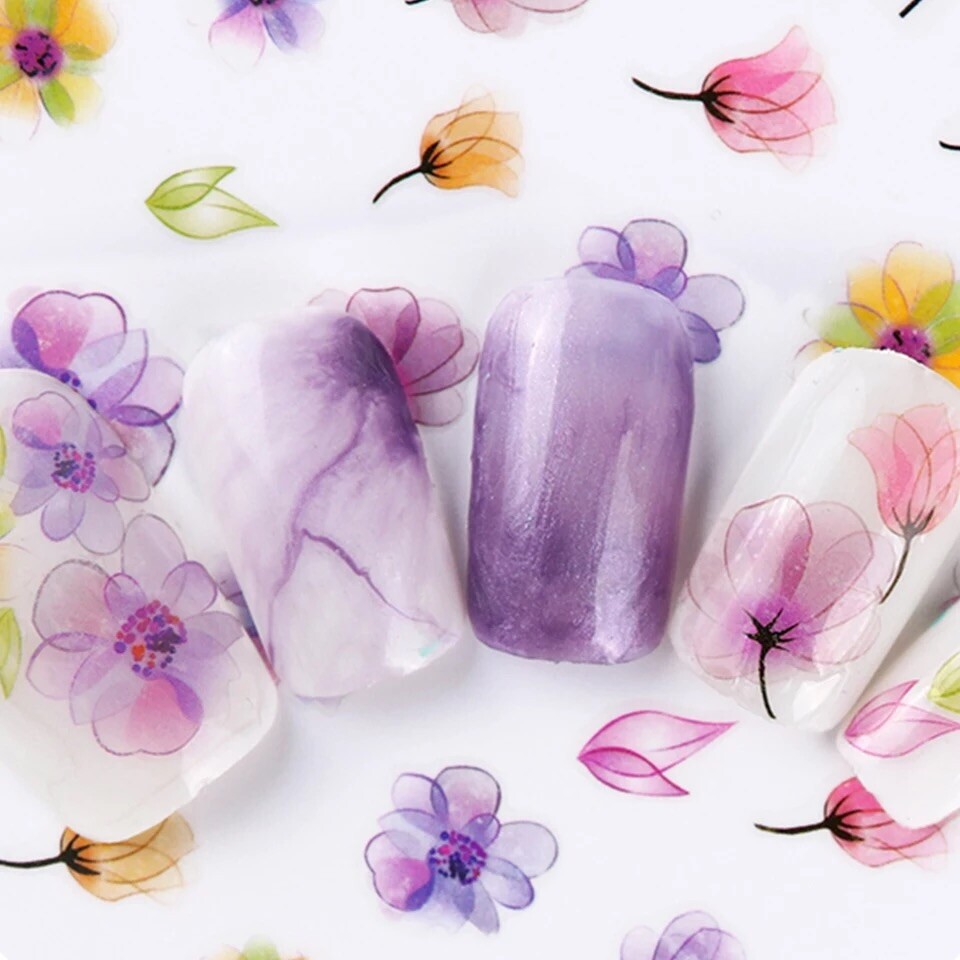3D Nail Art Sticker 21 Water Color Ink Flower Floral Decal Manicure Peel & Stick