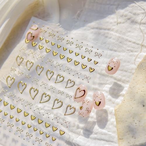 Gold Hearts Nail Stickers 5D Embossed Valentine’s Day Bow Nail Decals Style36