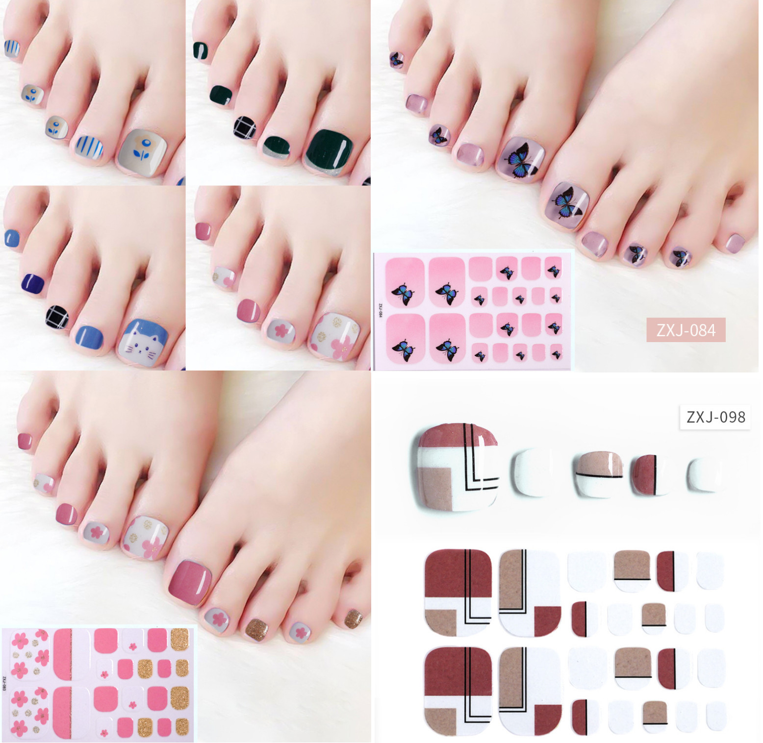 Fashion Summer 3D Toe Nail Stickers Wrap Manicure Art Self Stick Decor NS21