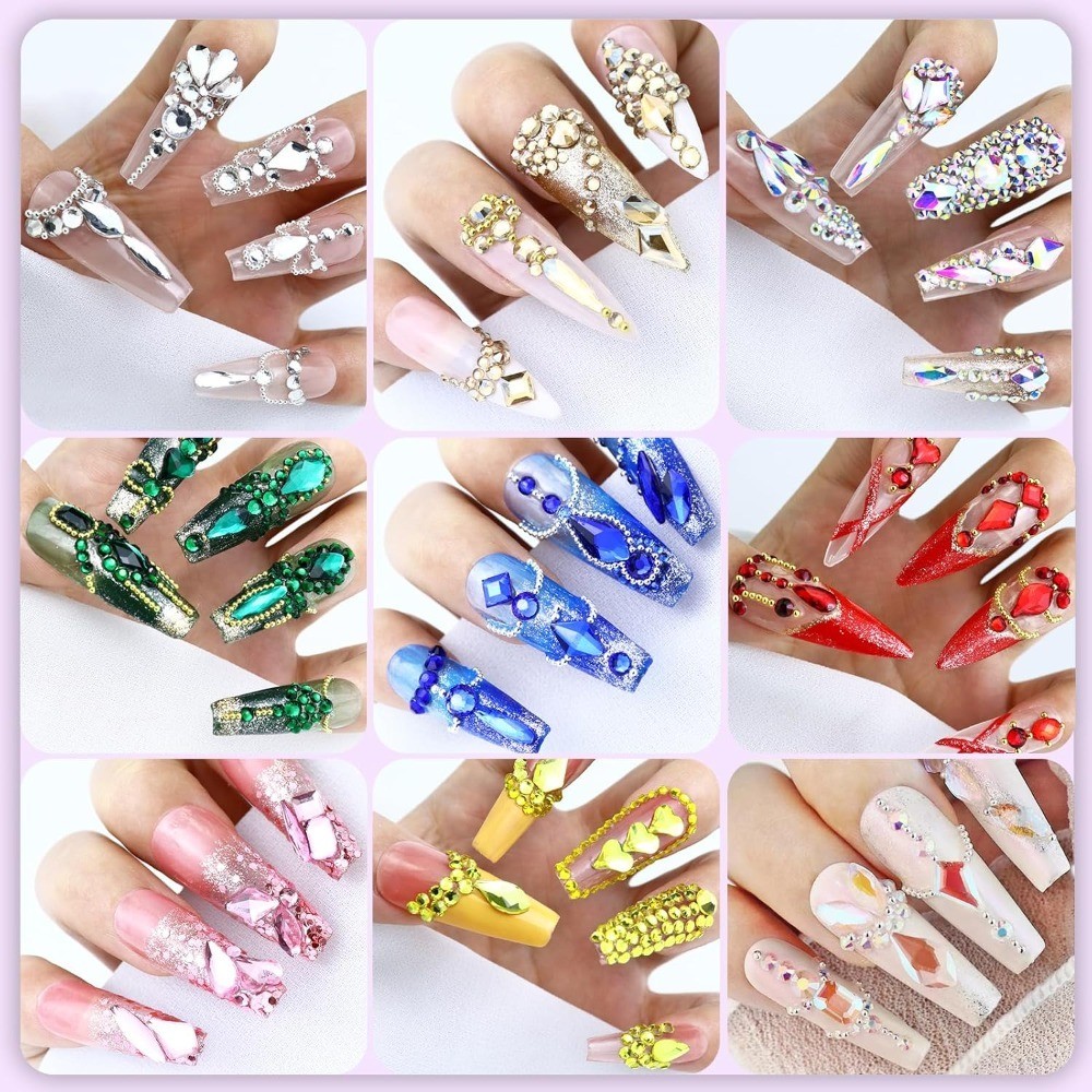 Flatback Rhinestones for Nails 3200PCS Crystal Clear Nail Art Gems 12 Styles 3D