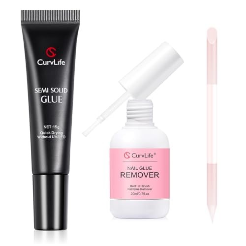 15g Quick Dry Semi Solid Nail Glue Gel and 20ml Brush Nail Glue Remover Set