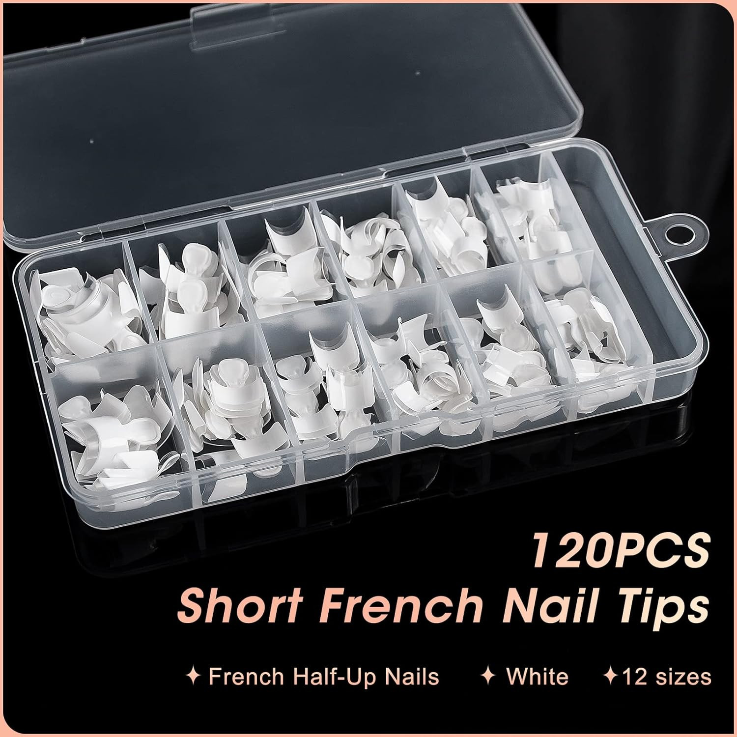 Krofaue Short French Nail Tips – 120PCS Acrylic Short Nail Tips White French Fak