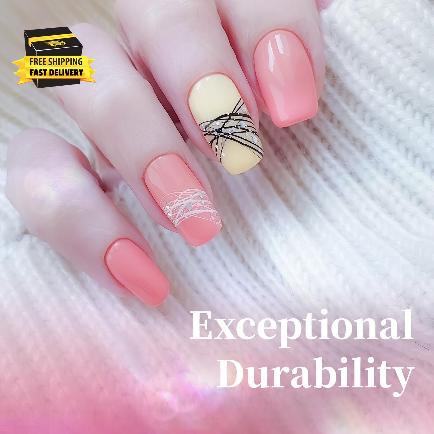 French Gel Nail Tips Press-On Nails with Handle, 240PCS Half Matte False Nails,