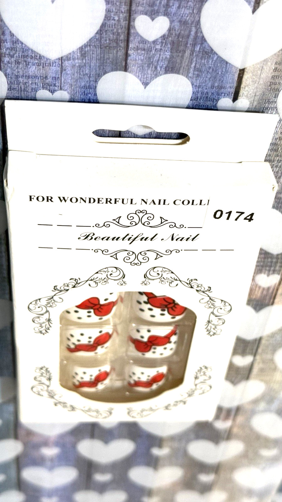 For Wonderful Nail Collection WHITE with BLACK POLKA DOTS RED BOW Fake Toe Nails