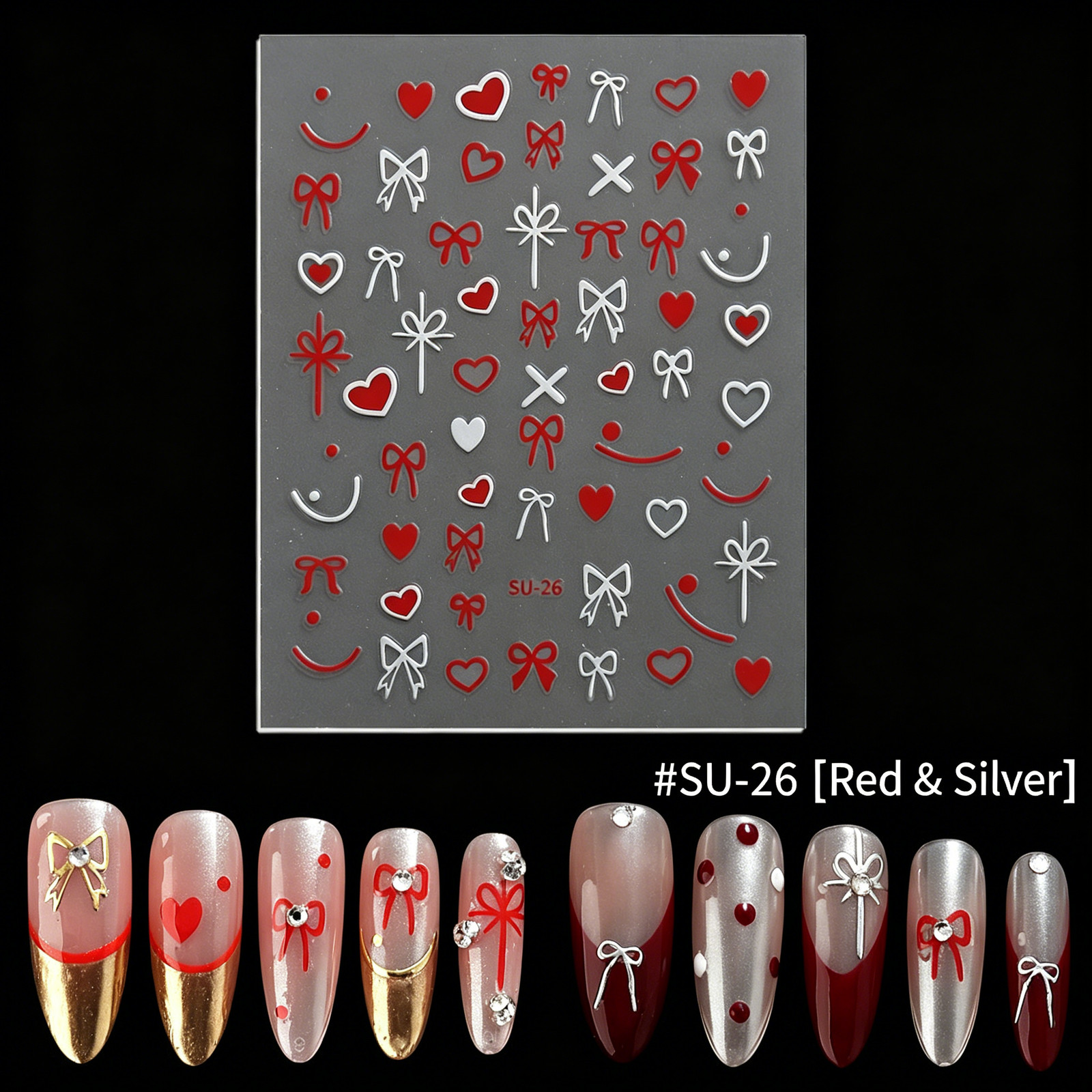 Ins European Atmosphere Nail Stickers, Blazing Red Lips Pattern, Black & White L