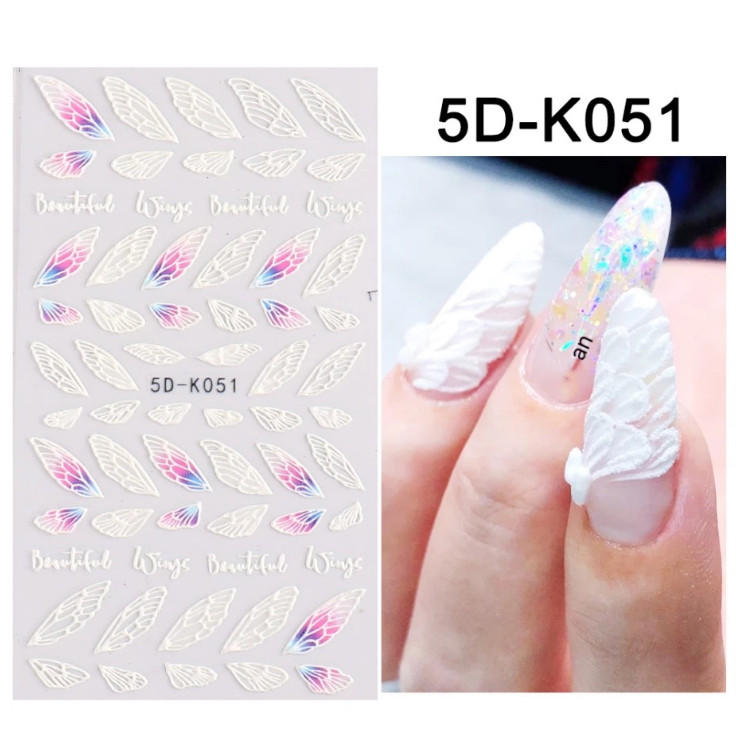 Rose Butterfly Ballet Dancer 5D Nail Stickers Embossed Decal Nail Art Decoration