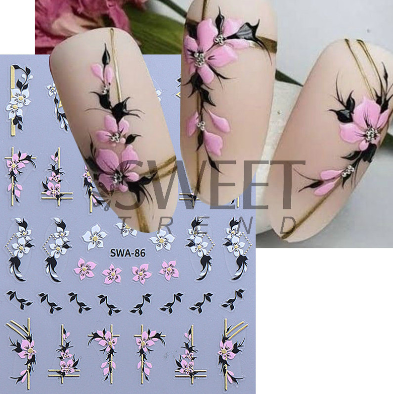 Hibiscus Lily Colorful Petal Floral Textured Matte Nail Art Flowers Decals NH29