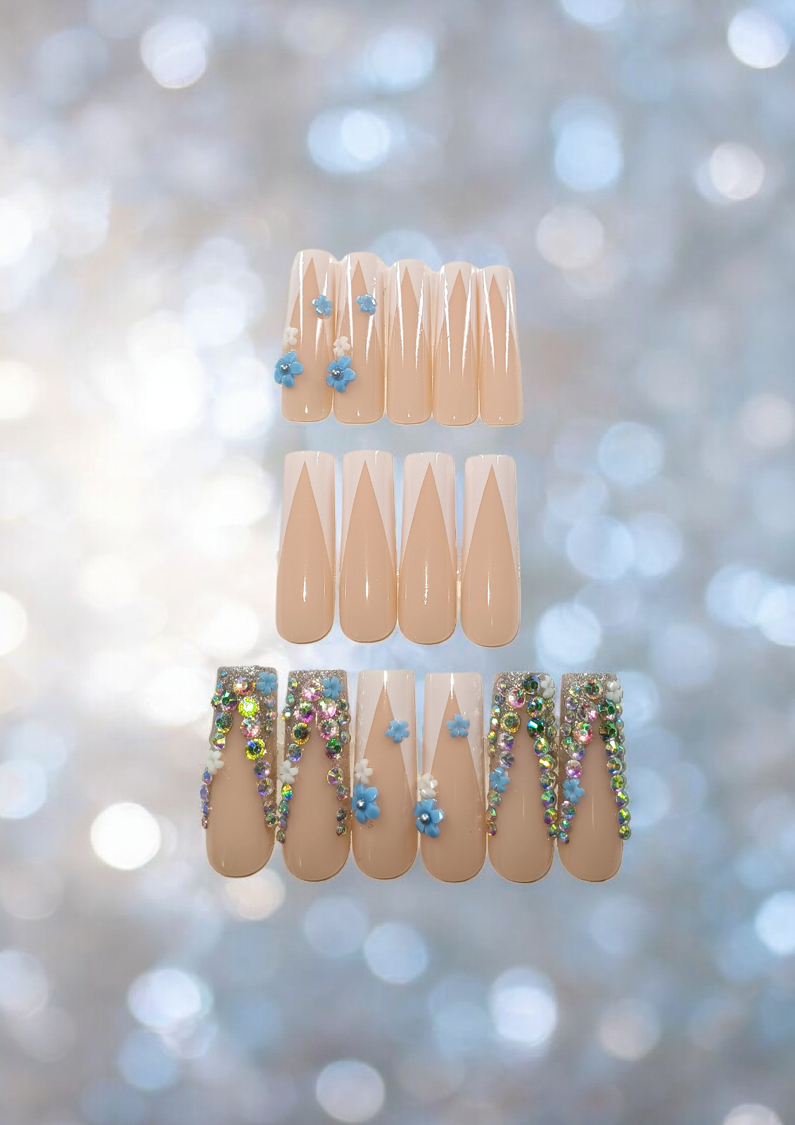 (New) Fashion 24 Count Square Shape Nail Set /W Nail Glue
