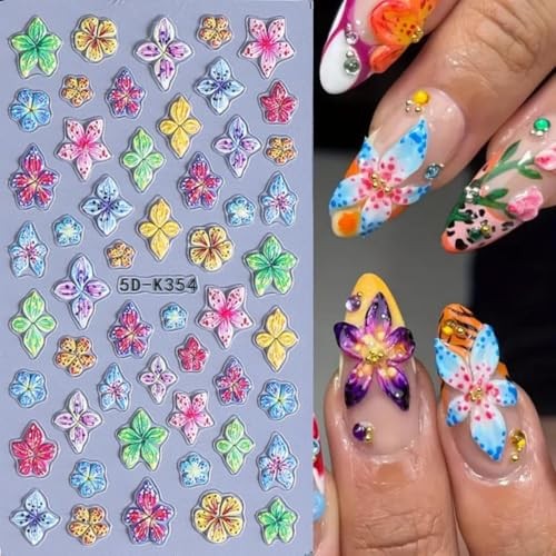 Flower Summer Nail Stickers 5D Embossed Hibiscus Flower Nail Designs Color-26