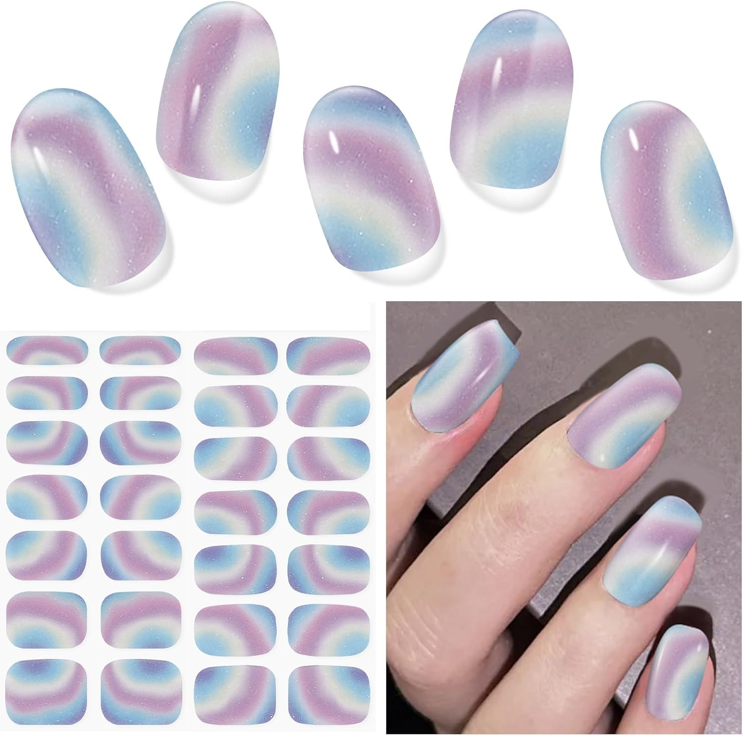 28Pcs Semi Cured Gel Nail Strips (Sliver Glitter), Gel Nail Stickers Work with A