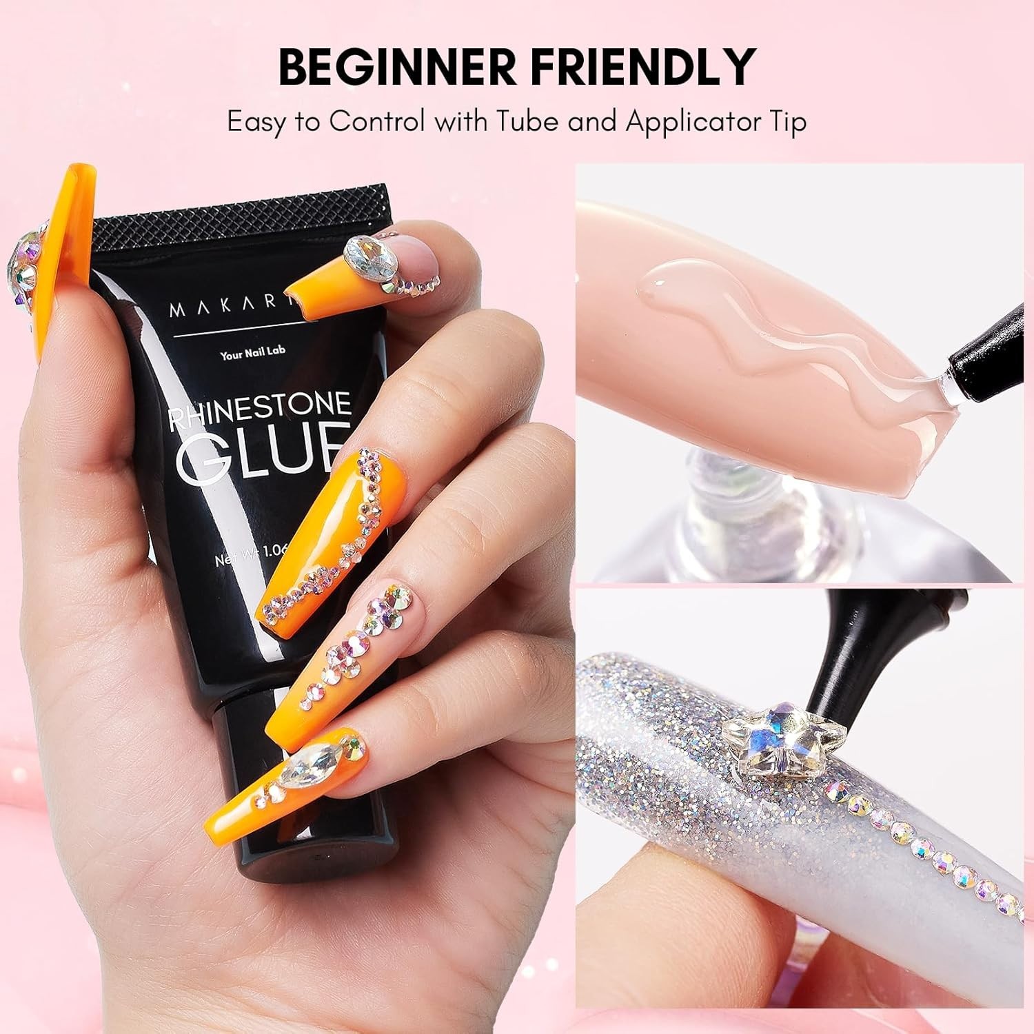 Nail Rhinestone Glue for Nails- 60ML Super Strong Gel Glue for Rhinestones, 3…