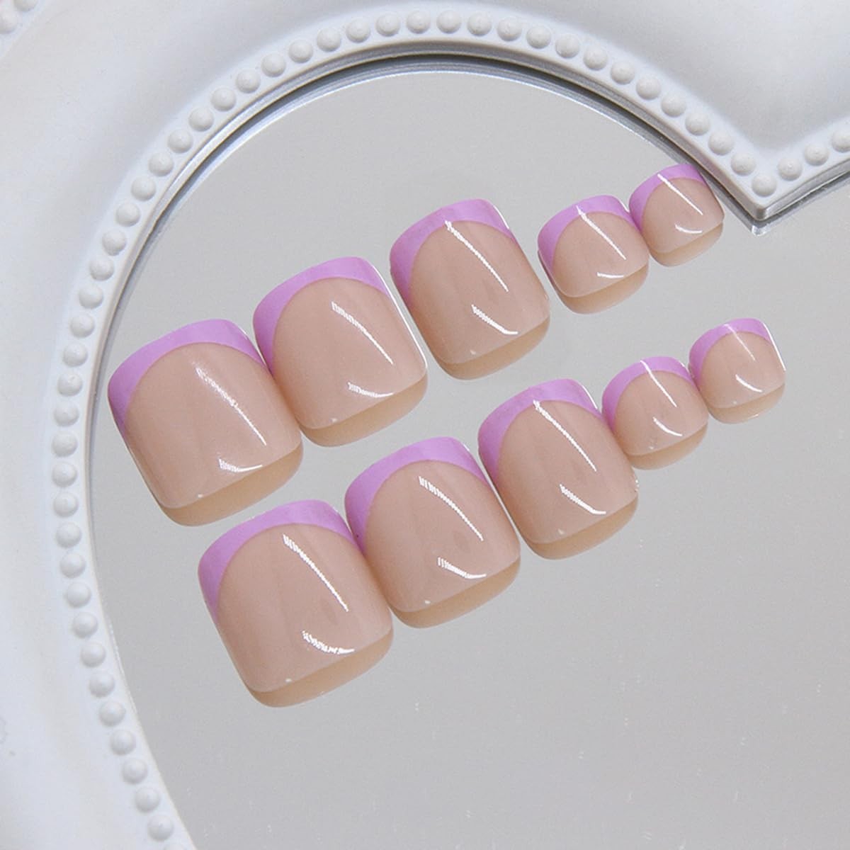 French Tip Press on Toenails Nude Fake Toenails Short Square Toe Nails Press …