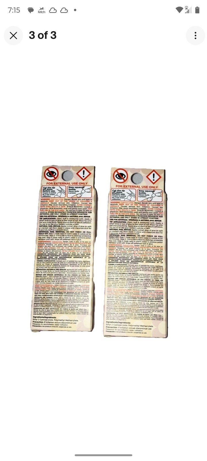 2 x 0.10 oz Ioni Stuck-On-U Nail Glue Pink Rose Ultra Hold Easy Squeeze Bottle