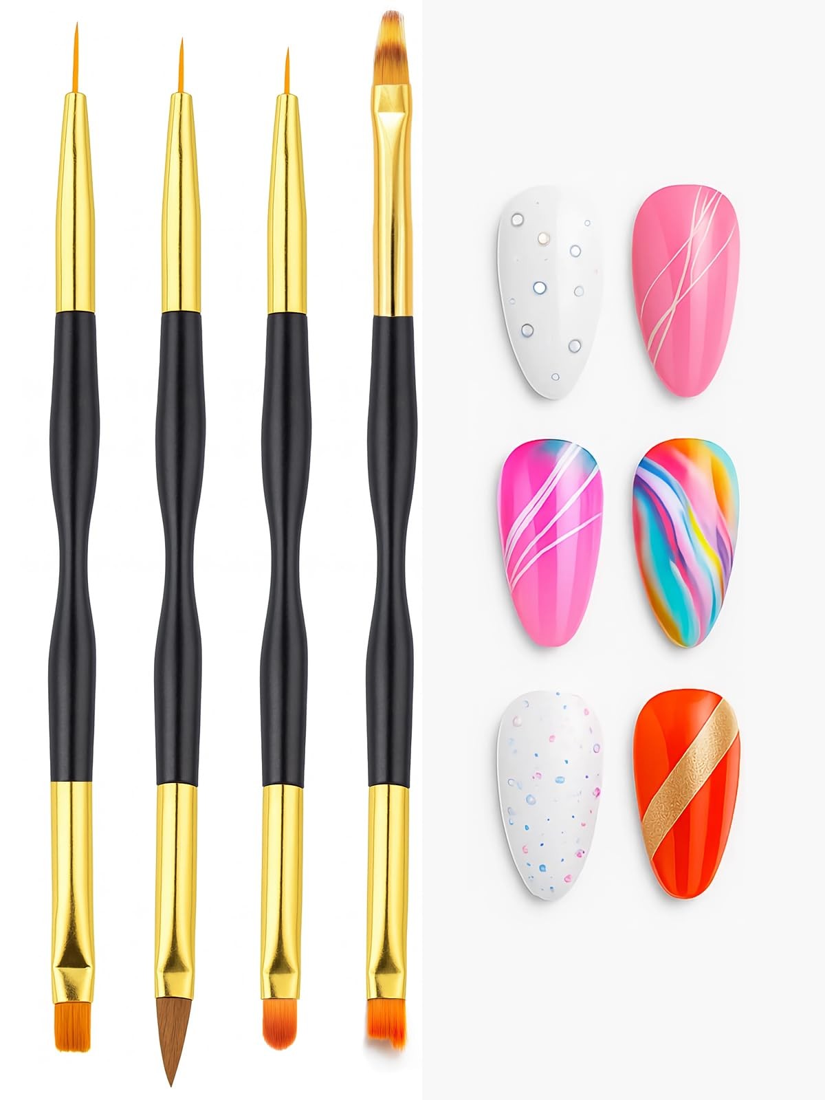 4pcs Dual-Ended Nail Art Brushes Set, Professional Nail Design Pens with Line…