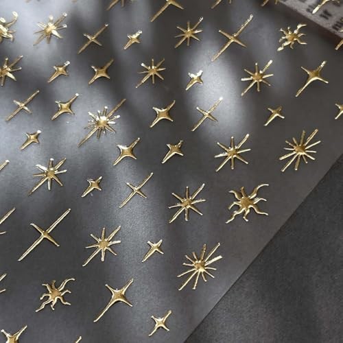 Gold Star Nail Stickers 3D Self Adhesive Star Nail Design Decals Style-38