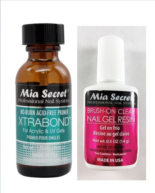 Mia Secret No-Burn Acid-Free Xtrabond 1oz + Brush-on Clear Nail Gel Resin 0.5oz