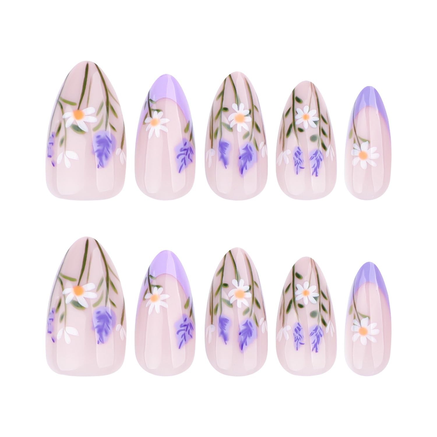24Pcs French Press On Nails Short Oval Red Hawaii Flower Summer Stick On Nail