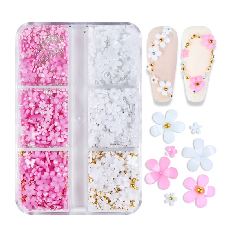 Pearl Nail Art Charms Nail Glitter White/Pink/Blue/Purple /Red Flower 3D Mixed