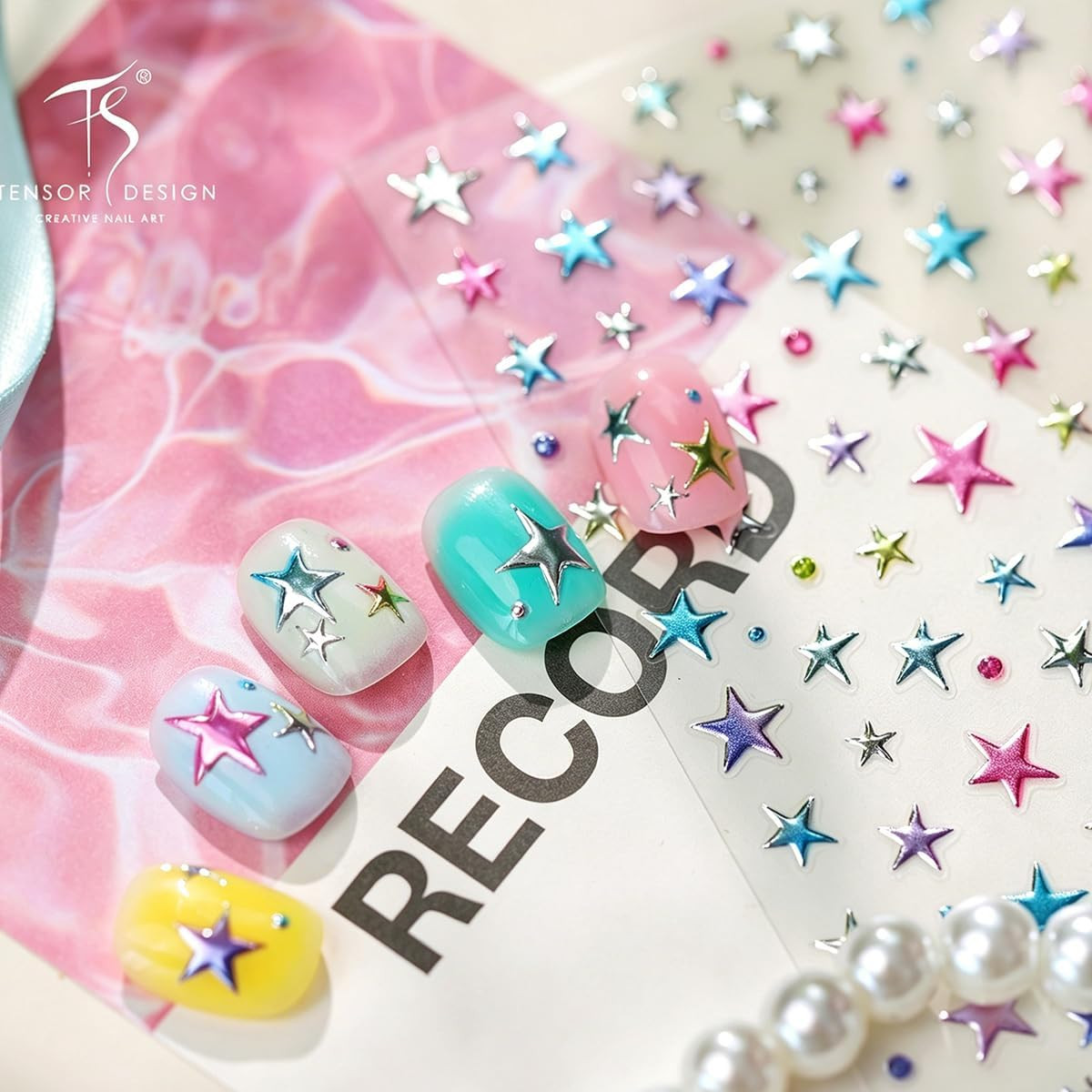 5D Embossed Holographic Nail Stickers Metallic Shiny Star Nail Decals Self-Adhes