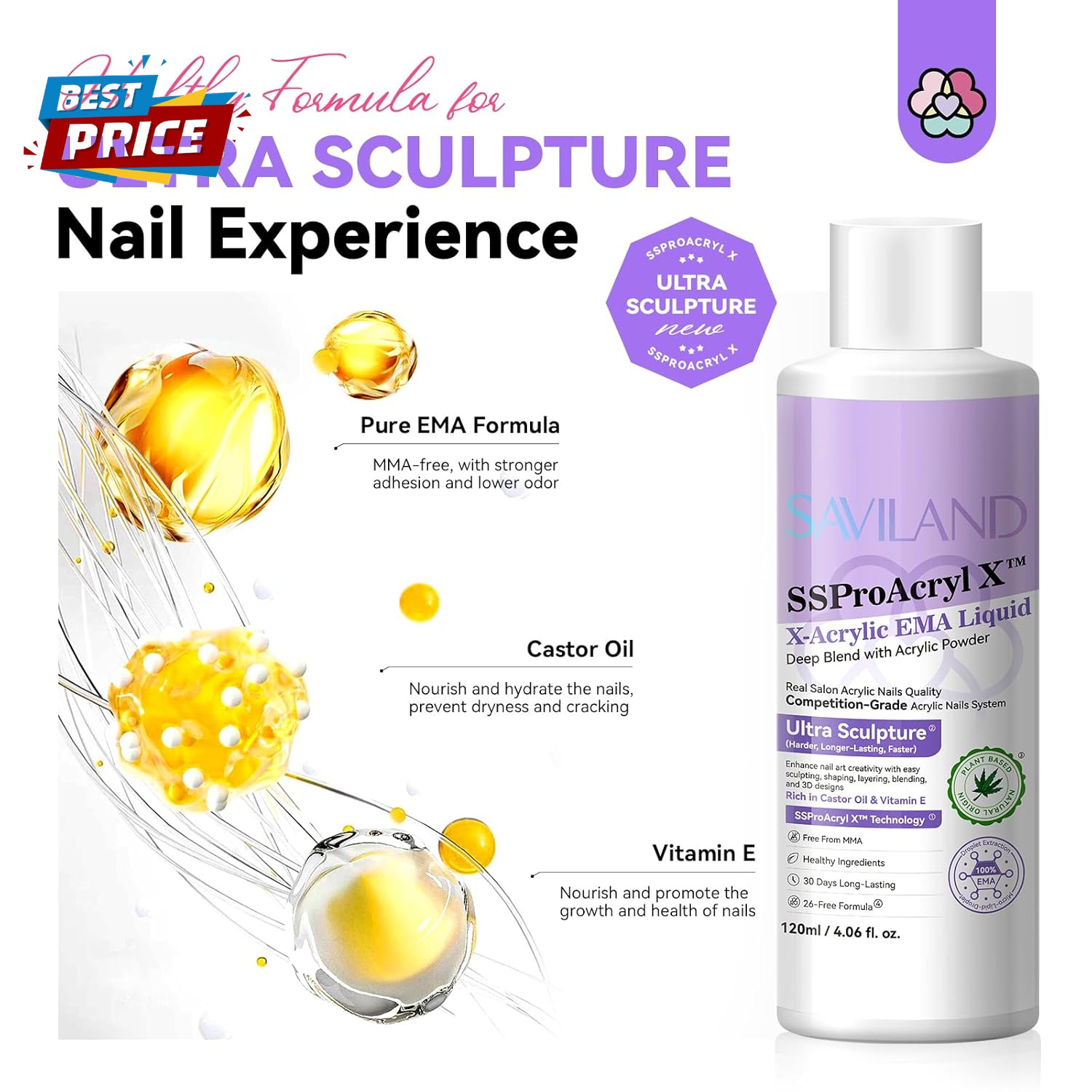 Monomer Acrylic Nail Liquid: 4 Oz Acrylic Monomer for Nails Extension with 12# N