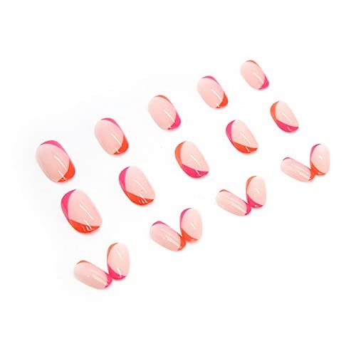 Oval Press on Nails Short French Fake Nails Glossy Nude Ombre False Clear,Pink