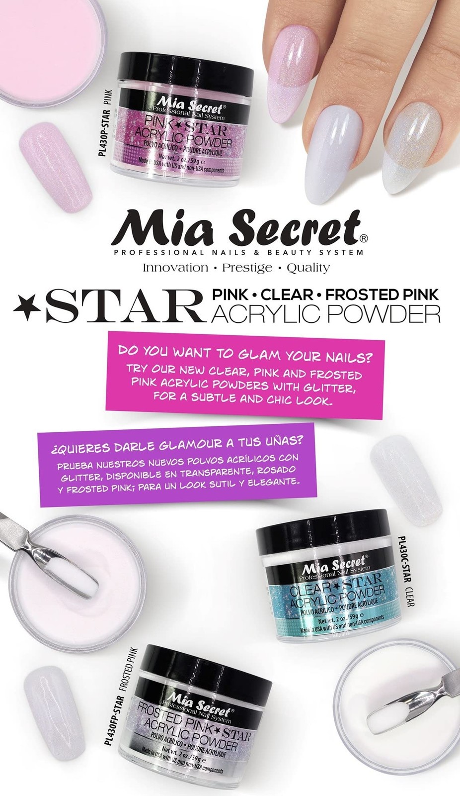 Mia Secret STAR Acrylic Powder 2oz Clear Non Yellowing Nail Art Supplies