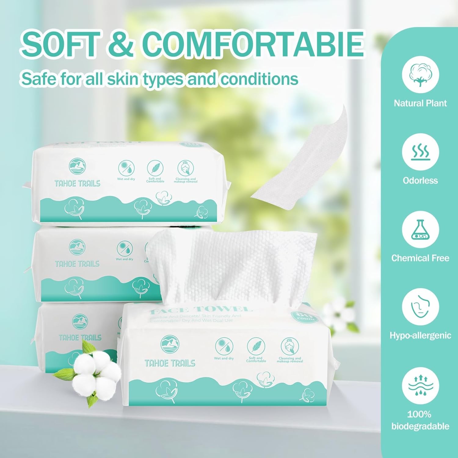 Tahoe Trails Disposable Face Towel, Soft Dry Wipe, Lint Free, Dry Wet Use