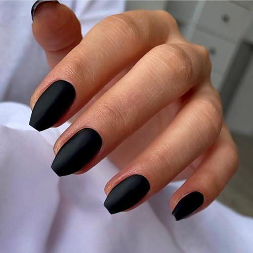 Matte Black Short Coffin Press on Nails Medium Coffin Nails coffin mat black
