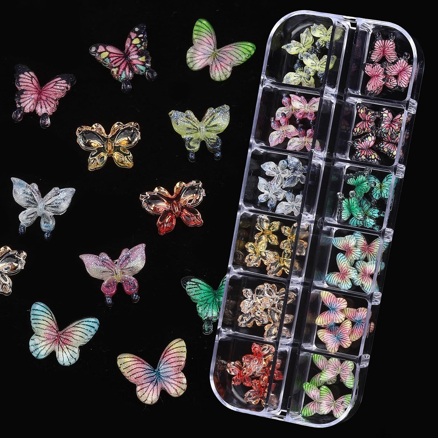 ROFIBUT 6 Boxes 3D Nail Charms: Butterfly, Flower, Pearl & Crystal Art