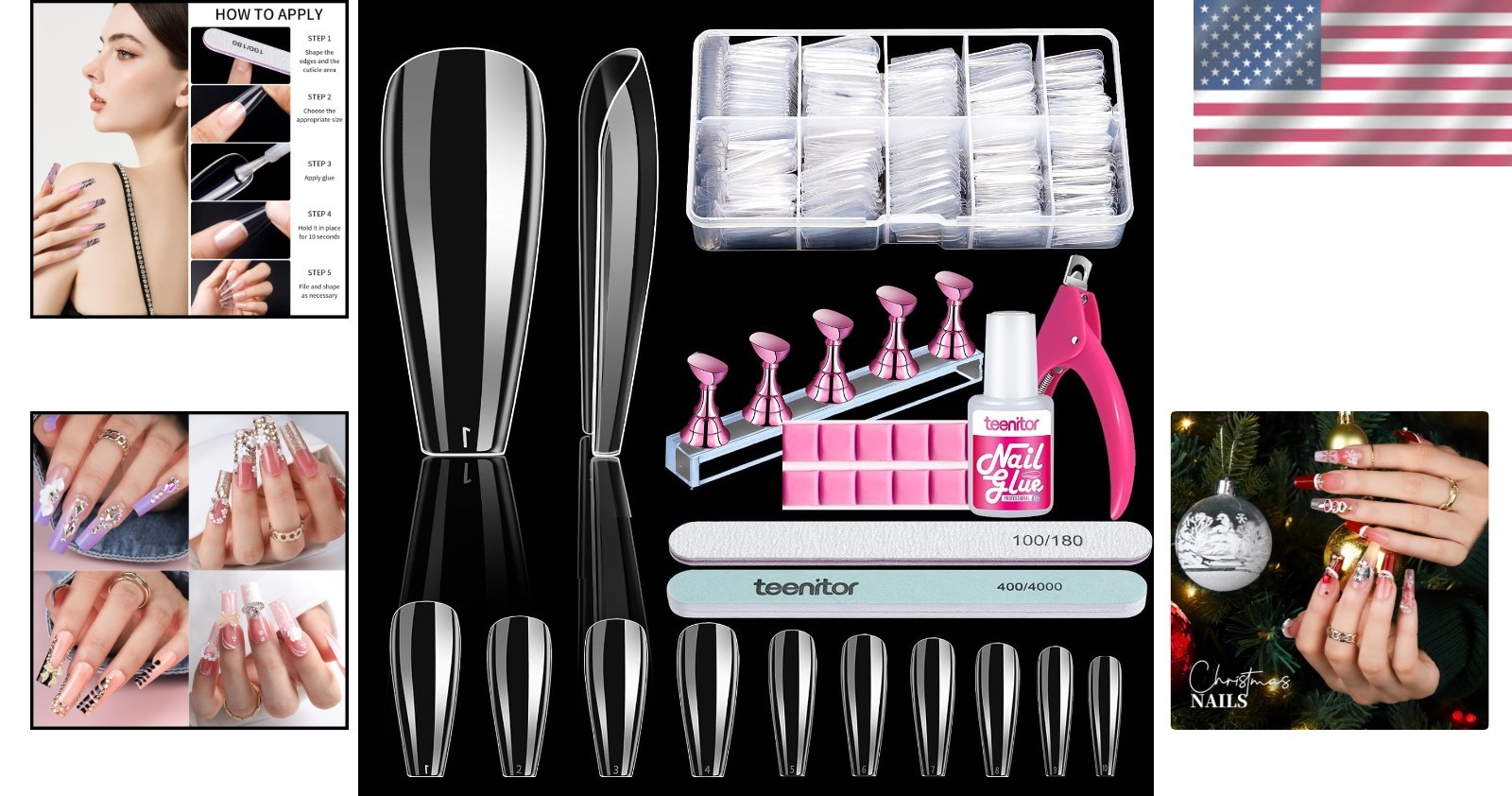 Trendy 600 Pcs Clear Coffin Nails with Nail Glue & Clipper – Nail Art Made Easy