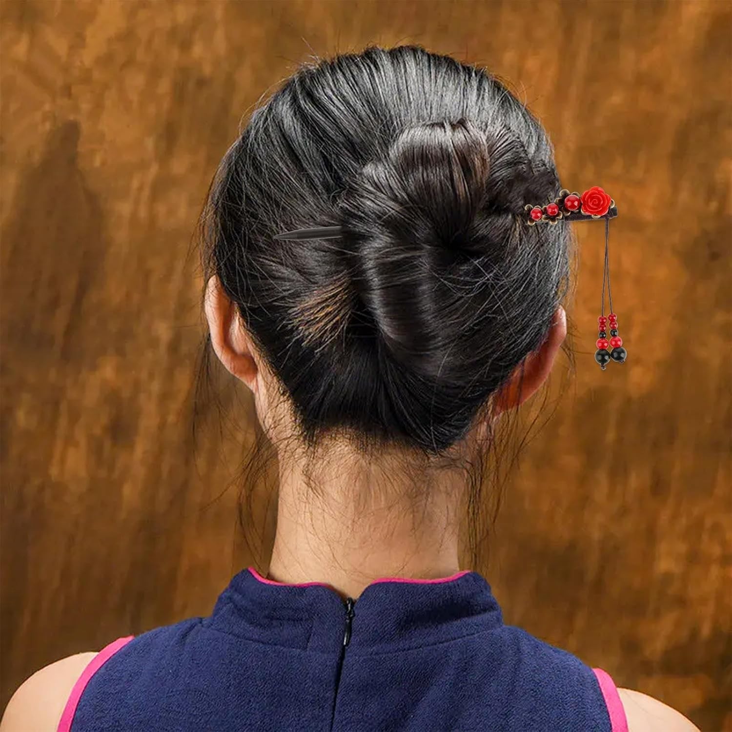 2 Pack Chinese Hair Sticks Pins Chopsticks Retro Wooden red