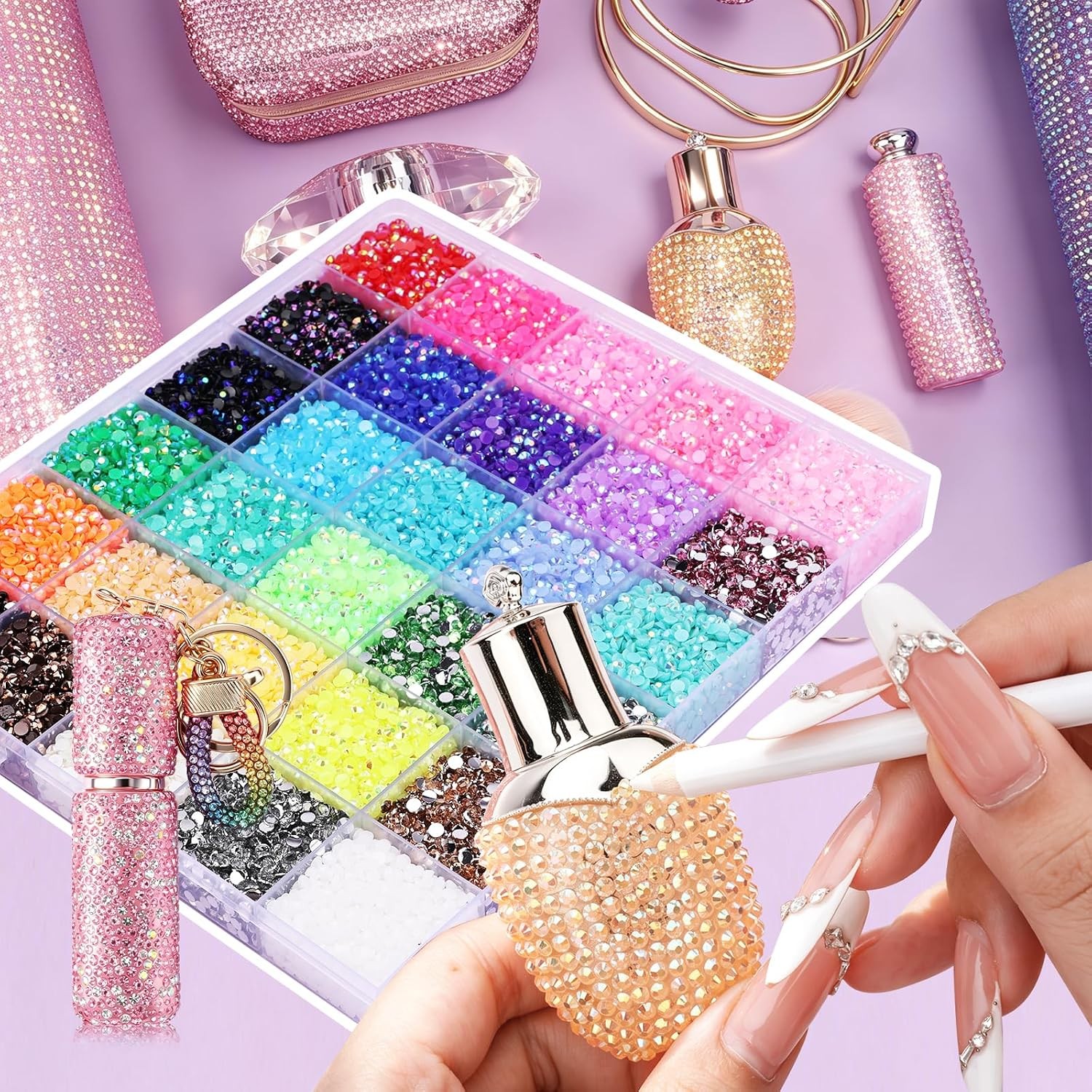 30 Colors 42000Pcs Resin Rhinestones Craft Kit 3mm Rhinestone Bedazzler Kit